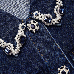 Váy Sel-Portrait denim cổ bẻ viền đá sát nách