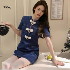 VÁY MINI DENIM NƠ