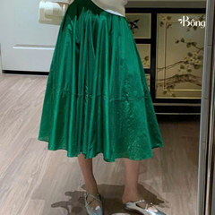Chân váy midi COS xoè 2 màu chất poly
