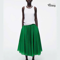 Chân váy midi COS xoè 2 màu chất poly