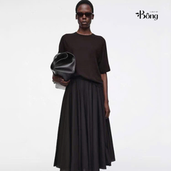 Chân váy midi COS xoè 2 màu chất poly