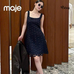 Đầm ngắn crochet đính đá cổ vuông