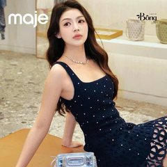 Đầm ngắn crochet đính đá cổ vuông
