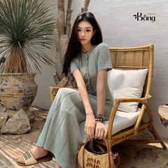 Váy Sandro maxi màu xanh ánh kim tuyến