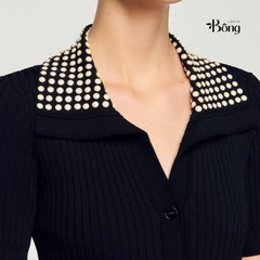 Váy Sandro màu đen maxi cổ đính cườm