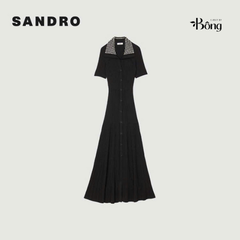 Váy Sandro màu đen maxi cổ đính cườm