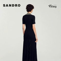 Váy Sandro màu đen maxi cổ đính cườm