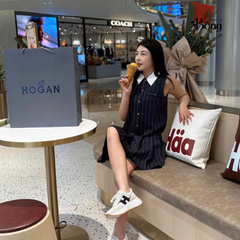 Đầm ngắn kẻ sọc cổ sơ mi