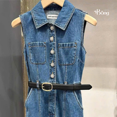 Váy jeans Self Portrait khuy đá kèm belt