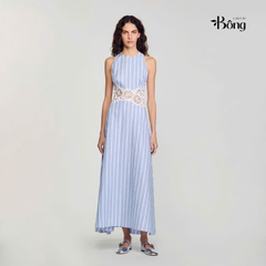 Đầm maxi kẻ sọc phối ren