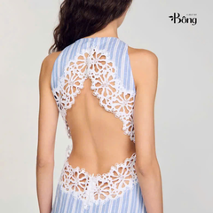 Đầm maxi kẻ sọc phối ren