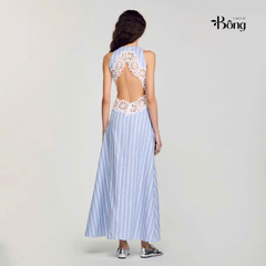 Đầm maxi kẻ sọc phối ren
