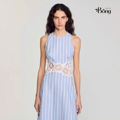 Đầm maxi kẻ sọc phối ren
