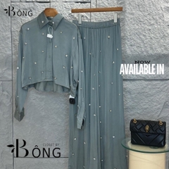 Áo lụa Sandro cổ đức đính đá (tách set)