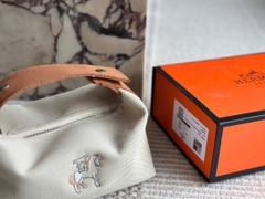 Túi Hermes quai nâu canvas thêu logo
