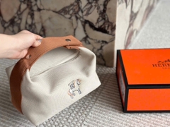 Túi Hermes quai nâu canvas thêu logo