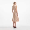 Váy Sel-Portrait bling sequin nude cổ ngọc trai sát nách dáng maxi A