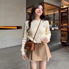 Áo len Polo cổ tròn vặn thừng to 3 màu