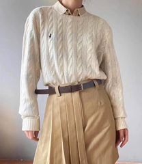 Áo len Polo cổ tròn vặn thừng to 3 màu
