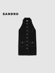 Váy Sandro đen sát nách cổ đức viền chỉ 2 túi trước cổ yếm