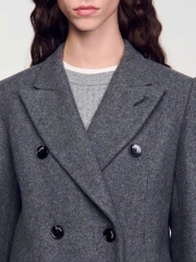 Longcoat dạ Sandro màu lông chuột cổ bẻ