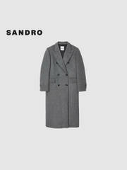 Longcoat dạ Sandro màu lông chuột cổ bẻ