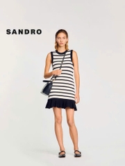 Váy dệt kim Sandro kẻ ngang sát nách đuôi cá viền đen