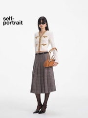 Chân váy midi Sel-Portrait kẻ nâu xếp ly kèm belt