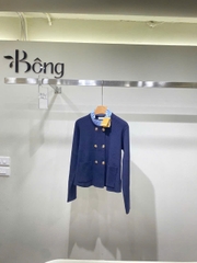 Áo len Sandro cổ bèo khuy vàng màu Navy