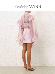 Chân váy mini Zimmermann hoạ tiết hoa hồng viền đá (tách set)