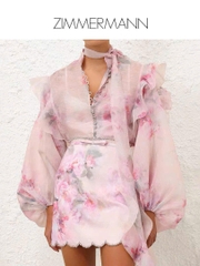 Áo lụa Zimmermann hoạ tiết hoa hồng dây nơ dài (tách set)