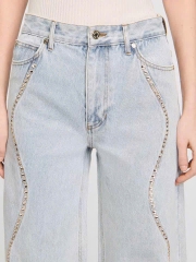 Quần denim Sandro suông bling đá lượn sóng (3pcs tách set)