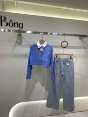 Quần denim Sandro suông bling đá lượn sóng (3pcs tách set)