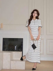 Đầm maxi dệt kim cổ polo