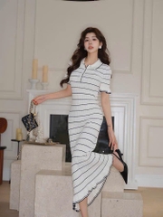 Đầm maxi dệt kim cổ polo
