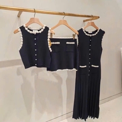 Áo len dệt Sandro đen viền hoa (2pcs tách set)