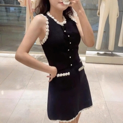 Áo len dệt Sandro đen viền hoa (2pcs tách set)