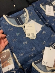 Váy denim Sel-Portrait sát nách đính hạt nơ dáng ngắn