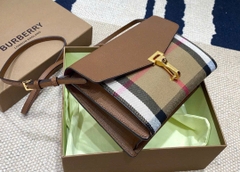 Túi BBR đeo chéo da cải canvas kẻ nâu Sz24x17