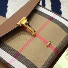 Túi BBR đeo chéo da cải canvas kẻ nâu Sz24x17