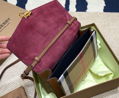 Túi BBR đeo chéo da cải canvas kẻ nâu Sz24x17