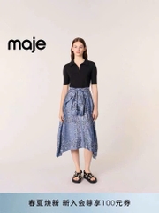 Váy maxi Maje lụa phối cotton xanh đen phối hoạ tiết