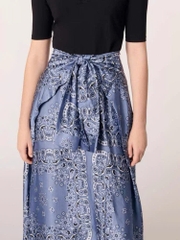 Váy maxi Maje lụa phối cotton xanh đen phối hoạ tiết