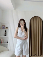 Set Áo gile kẻ + short đũi  8 seconds khuy bọc