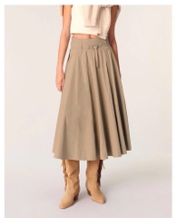 Chân váy khaki Maje nâu midi kèm belt