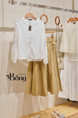 Chân váy khaki Maje nâu midi kèm belt