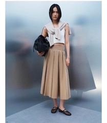 Chân váy khaki Maje nâu midi kèm belt