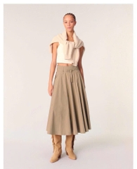 Chân váy khaki Maje nâu midi kèm belt
