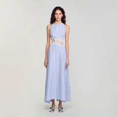 Đầm maxi kẻ sọc phối ren
