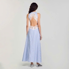 Đầm maxi kẻ sọc phối ren